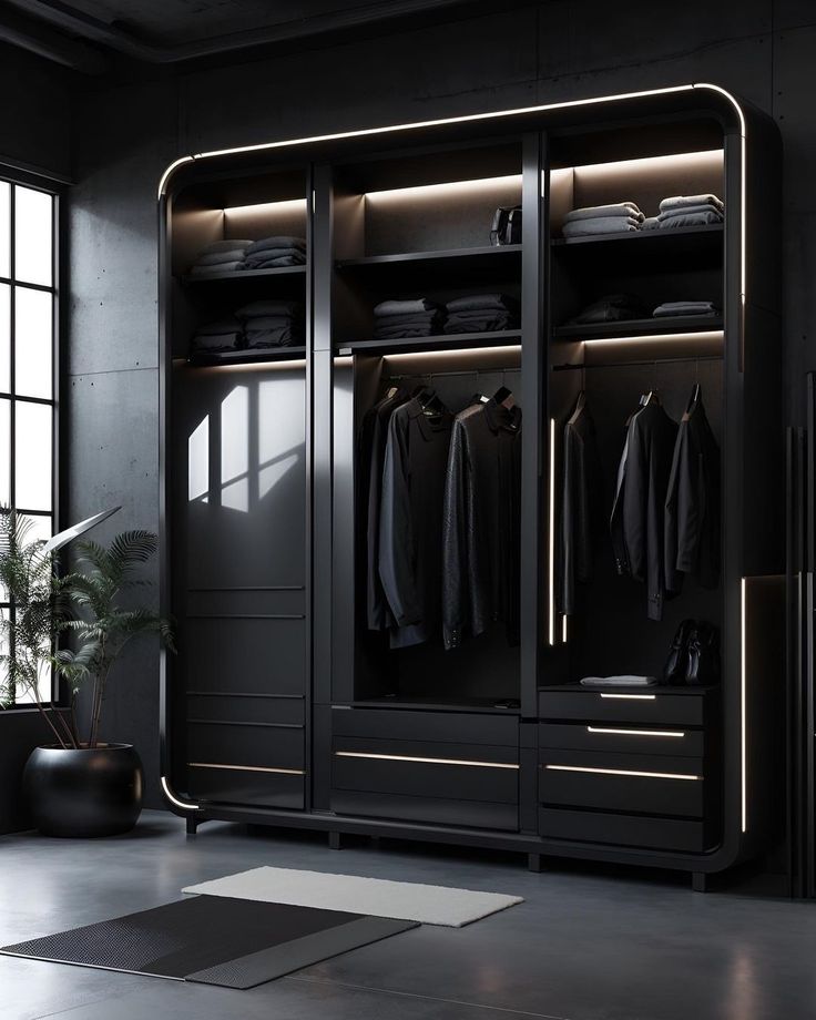 Modern Nocturne Cabinet - Black design with rounded edges and ambient LED lighting