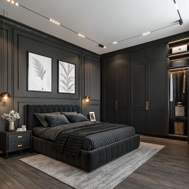 غرفة نوم "نوار" - فخامة التصميم النيو كلاسيك باللون الأسود