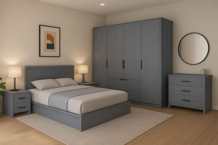 غرفة نوم "هارموني" المودرن - تصميم متكامل يجمع بين الخشب والألوان الهادئة