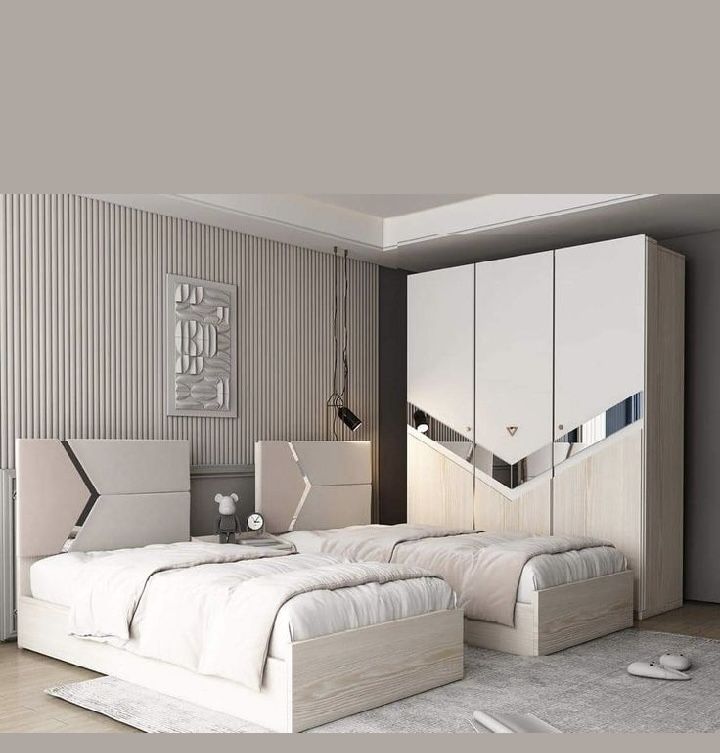 غرفة نوم "جينيسيس" للأطفال - تصميم مودرن بسريرين ودولاب