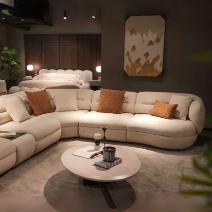كنة أمواج مودرن منحنية قماش بوكليه تصميم وحدات مع طاولات مدمجة من رحايا.