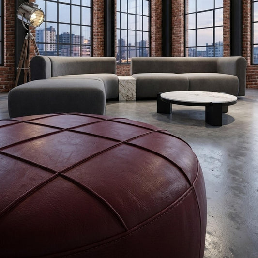 طقم كنب "لوفت" موديولار ، طاولة ، بف - Luxury Modular Sofa Set with Marble Table & Pouf