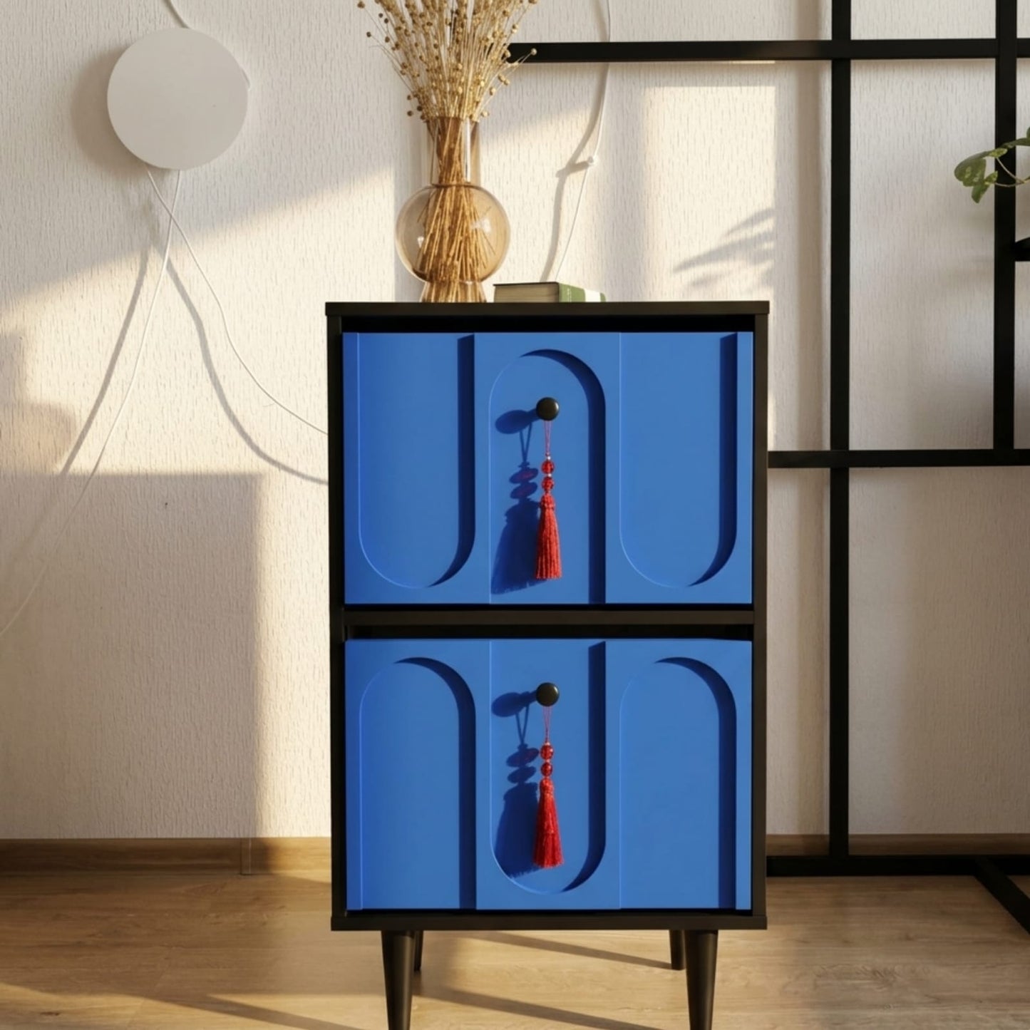 Modern Art Deco Sideboard | Electric Blue & Black Arched Cabinet | Rhaya Furniture