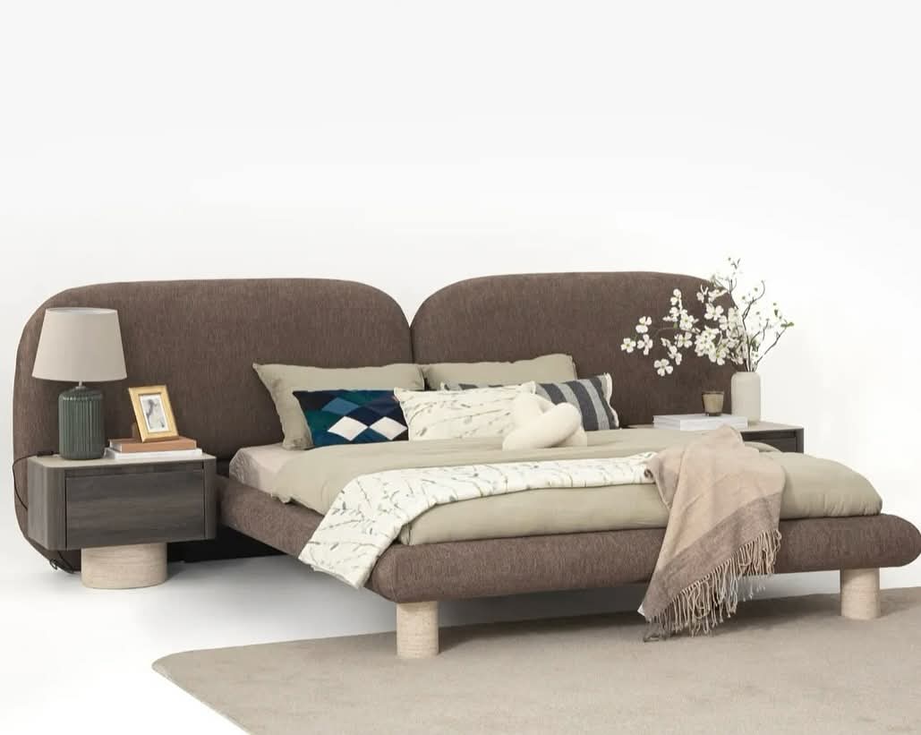 سرير "بيبل" الفاخر - مصنع من خشب الزان مع لوح رأسي مزدوج وكومود مدمج