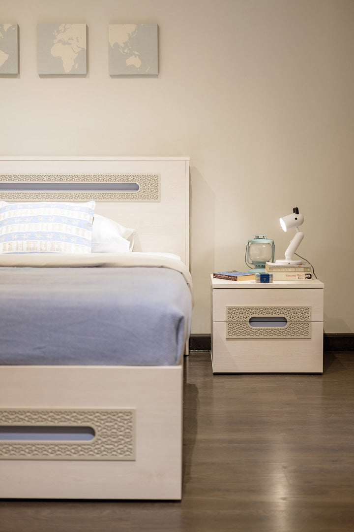 "Moon" Youth Room - Elegant design with whitewashed wood and soft oriental detailing