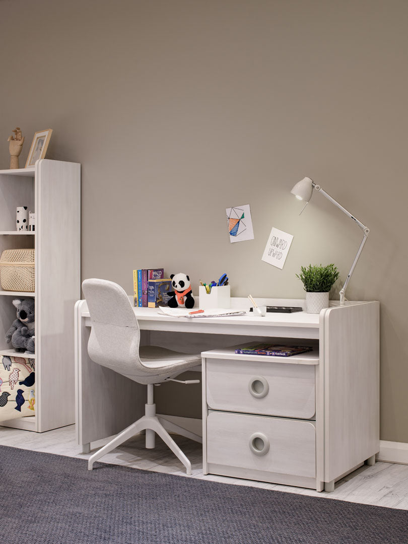 "Woods" Youth Room - Scandinavian style with whitewashed wood and smart storage