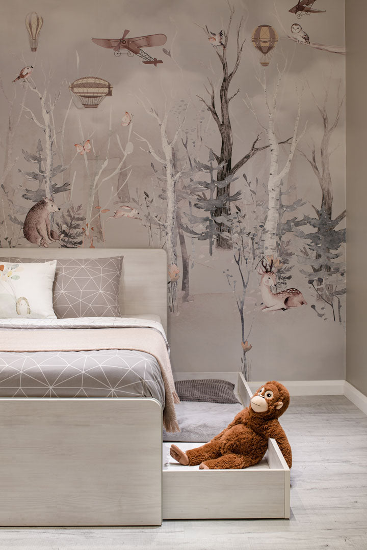 "Woods" Youth Room - Scandinavian style with whitewashed wood and smart storage