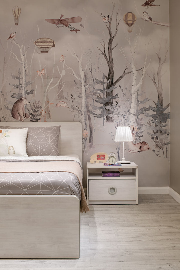 "Woods" Youth Room - Scandinavian style with whitewashed wood and smart storage