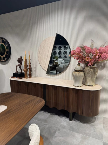 غرفة سفرة أوراس - 6 كراسي وتصميم منحني بخطوط خشبية طبيعية