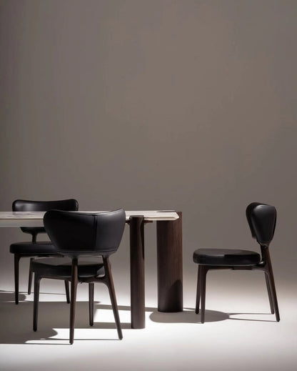 سفرة فيلوس - طاولة رخام بقواعد أسطوانية و 6 كراسي جلد