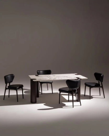 سفرة فيلوس - طاولة رخام بقواعد أسطوانية و 6 كراسي جلد