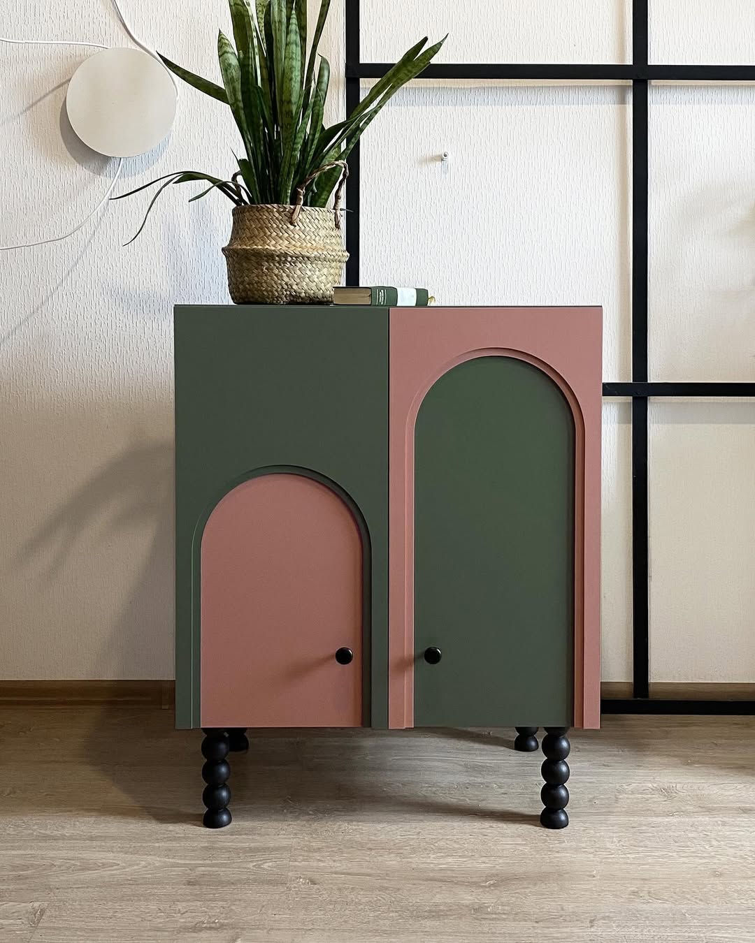 وحدة "ثنائية" الجانبية - تناغم الأخضر الزيتوني والوردي الترابي