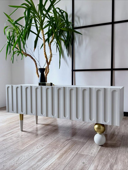 وحدة تلفزيون "أورا" مودرن - أبيض ثلجي بتصميم خطوط ثلاثي الأبعاد