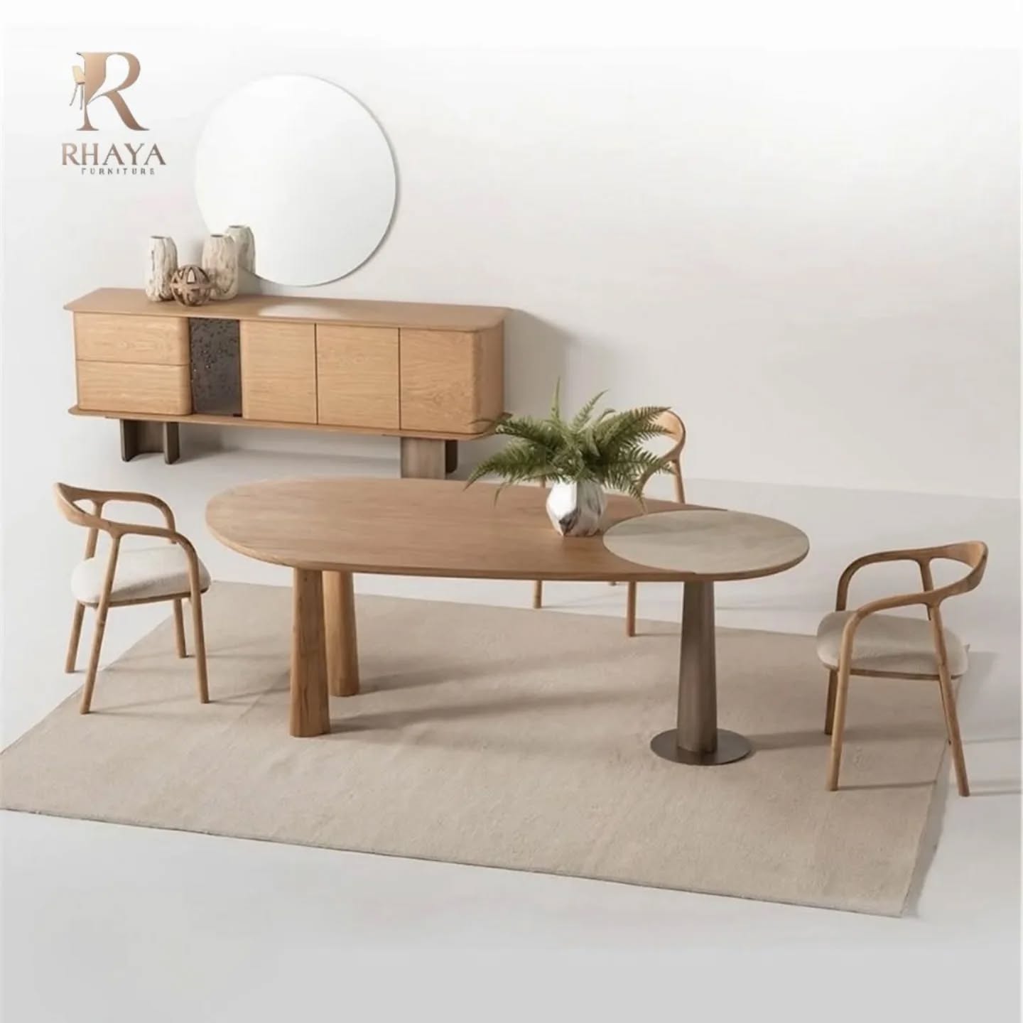 غرفة سفرة فينيسا - 6 كراسي وبوفيه ومرآة تصميم نيو كلاسيك