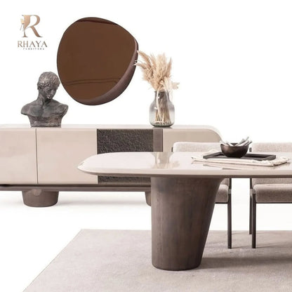 غرفة سفرة أبولو - طاولة برخام برتغالي بقاعدة نحتية وكراسي بوكليه