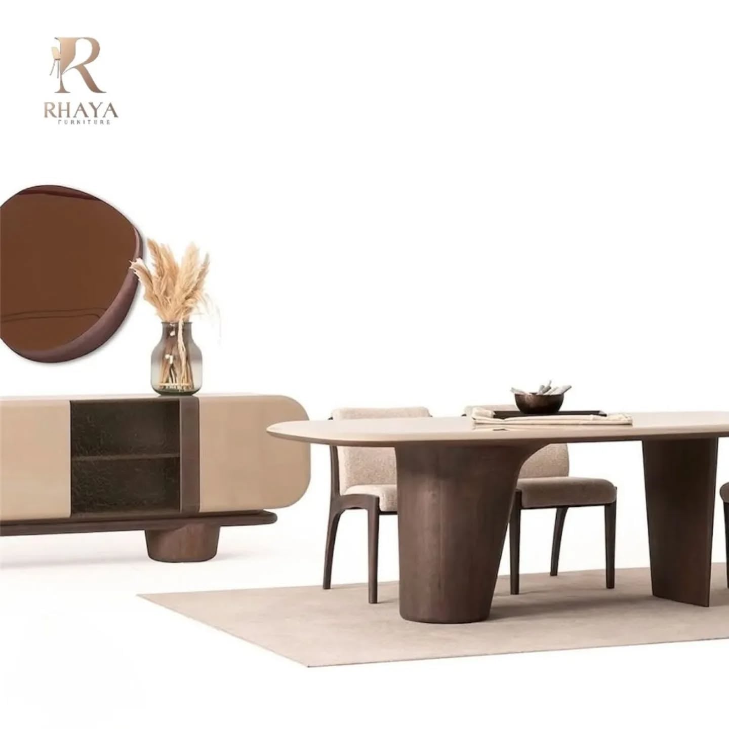 غرفة سفرة أبولو - طاولة برخام برتغالي بقاعدة نحتية وكراسي بوكليه