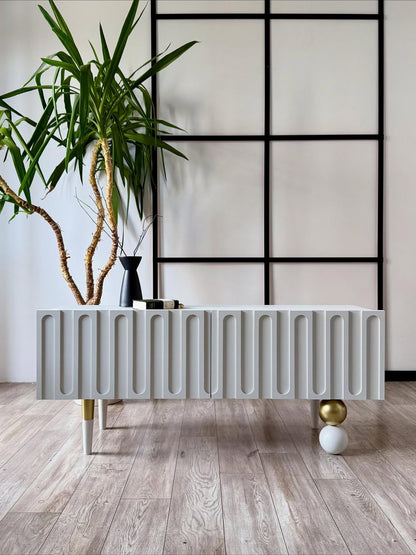 وحدة تلفزيون "أورا" مودرن - أبيض ثلجي بتصميم خطوط ثلاثي الأبعاد