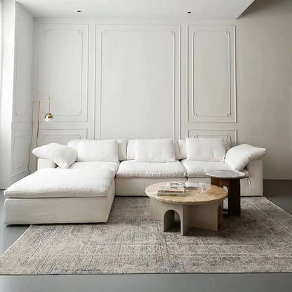 ركنة فاخرة بتصميم عصري - قماش قطني أبيض ناعم | 5 مقاعد