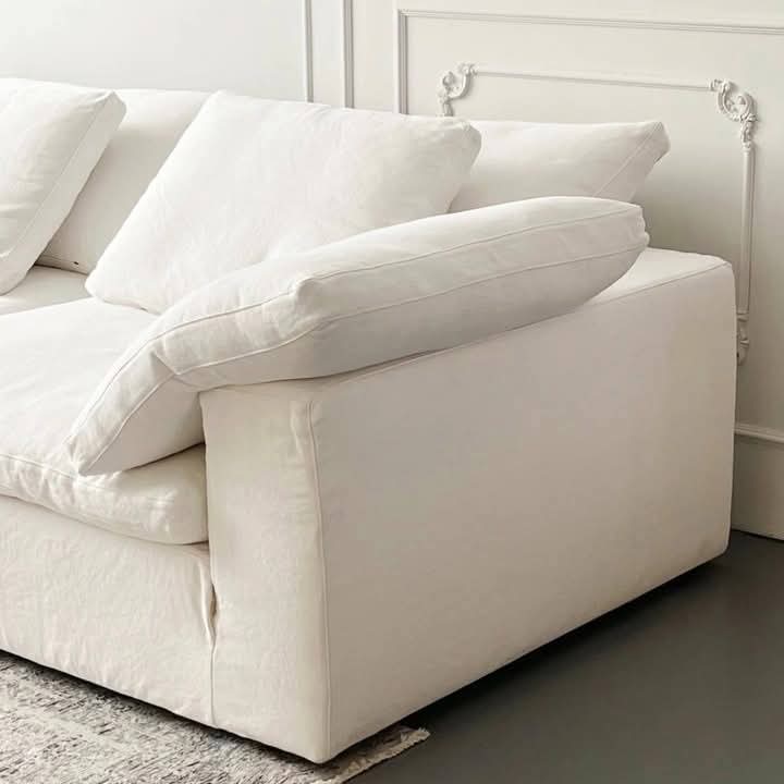 ركنة فاخرة بتصميم عصري - قماش قطني أبيض ناعم | 5 مقاعد