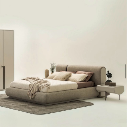 غرفة واحة - غرفة نوم مودرن كاملة بالدولاب "البوتيك" | قماش بوكليه وتصميم انسيابي.