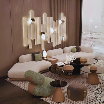 أنتريه "تكوين" الفنية - تصميم نحتي بقماش البوكليه والجلد الطبيعي