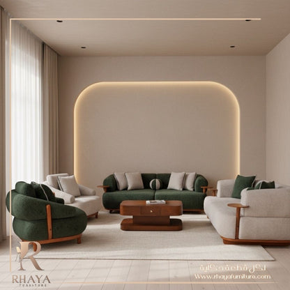 انتريه بامبو - تصميم مودرن بأرجل خشبية وقماش بوكليه