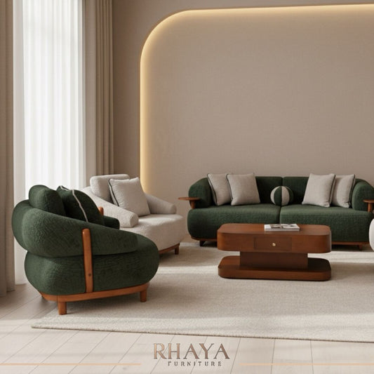 انتريه بامبو - تصميم مودرن بأرجل خشبية وقماش بوكليه