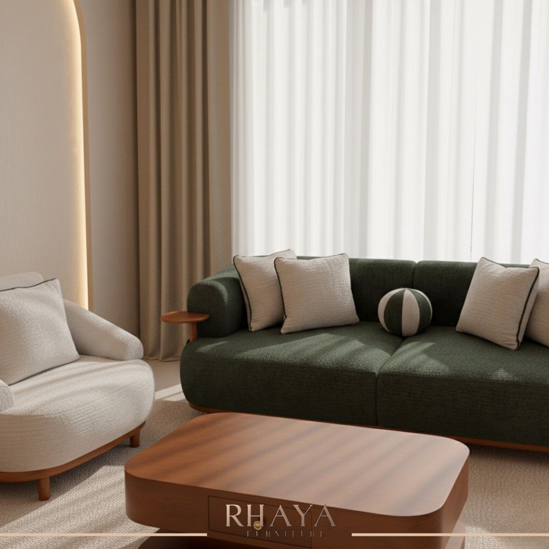 انتريه بامبو - تصميم مودرن بأرجل خشبية وقماش بوكليه