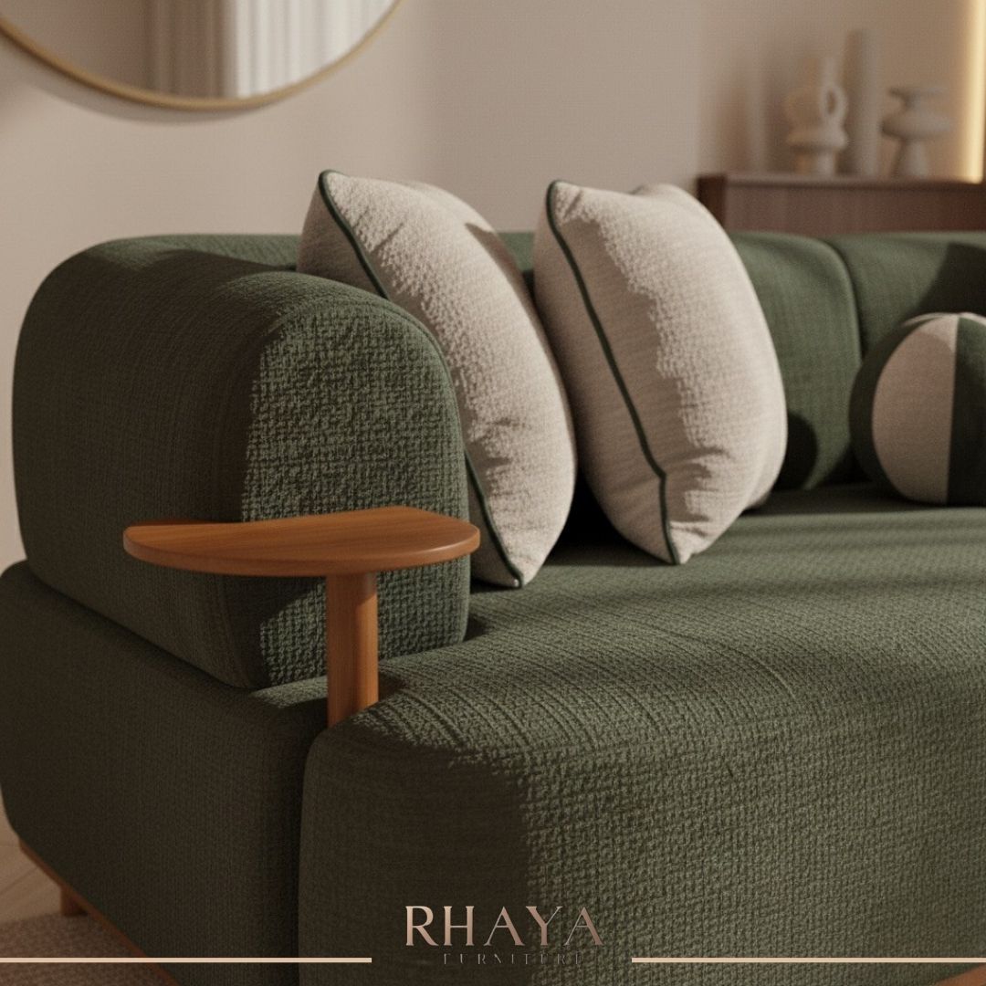 انتريه بامبو - تصميم مودرن بأرجل خشبية وقماش بوكليه