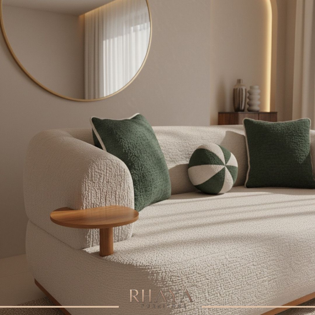 انتريه بامبو - تصميم مودرن بأرجل خشبية وقماش بوكليه