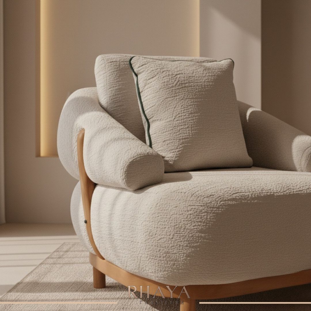 انتريه بامبو - تصميم مودرن بأرجل خشبية وقماش بوكليه