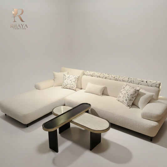 ركنة آرت - 2 كنبة بتصميم مودرن وقماش بوكليه+ كرسي زان