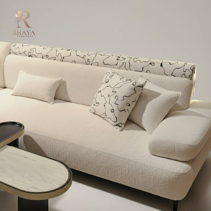 ركنة آرت - 2 كنبة بتصميم مودرن وقماش بوكليه+ كرسي زان