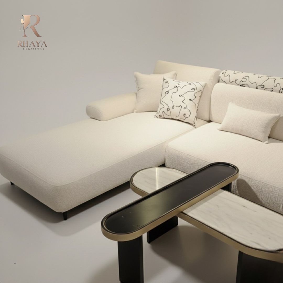 ركنة آرت - 2 كنبة بتصميم مودرن وقماش بوكليه+ كرسي زان