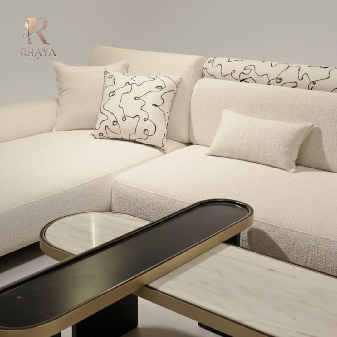 ركنة آرت - 2 كنبة بتصميم مودرن وقماش بوكليه+ كرسي زان