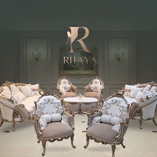 صالون الأميرة الملكي - 7 وحدات بنحت كلاسيكي ذهبي