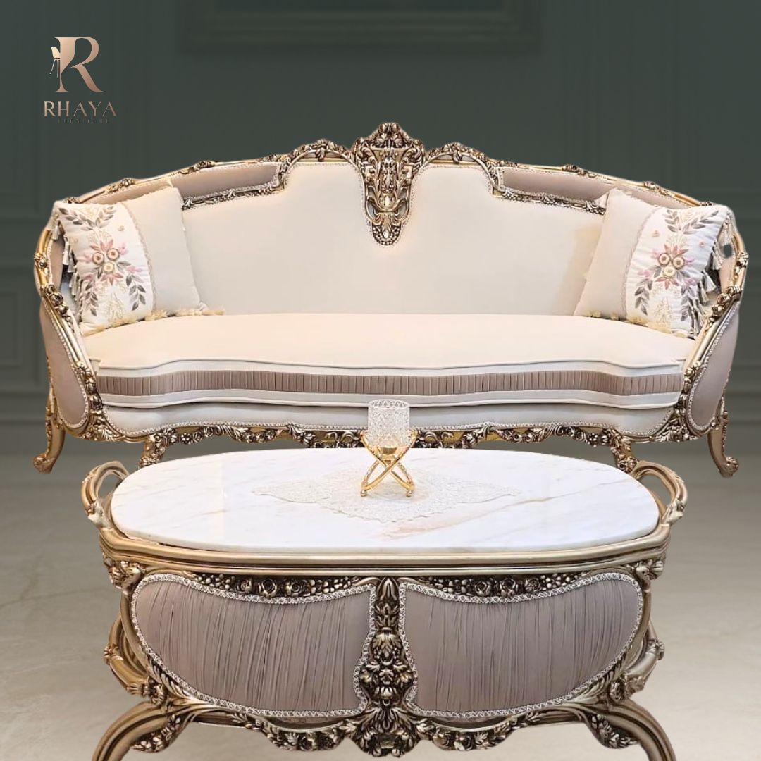 صالون الأميرة الملكي - 7 وحدات بنحت كلاسيكي ذهبي