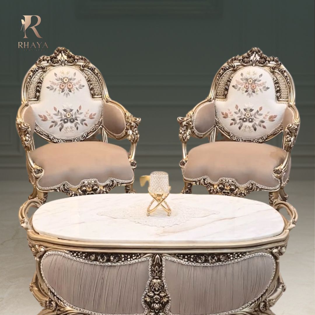 صالون الأميرة الملكي - 7 وحدات بنحت كلاسيكي ذهبي