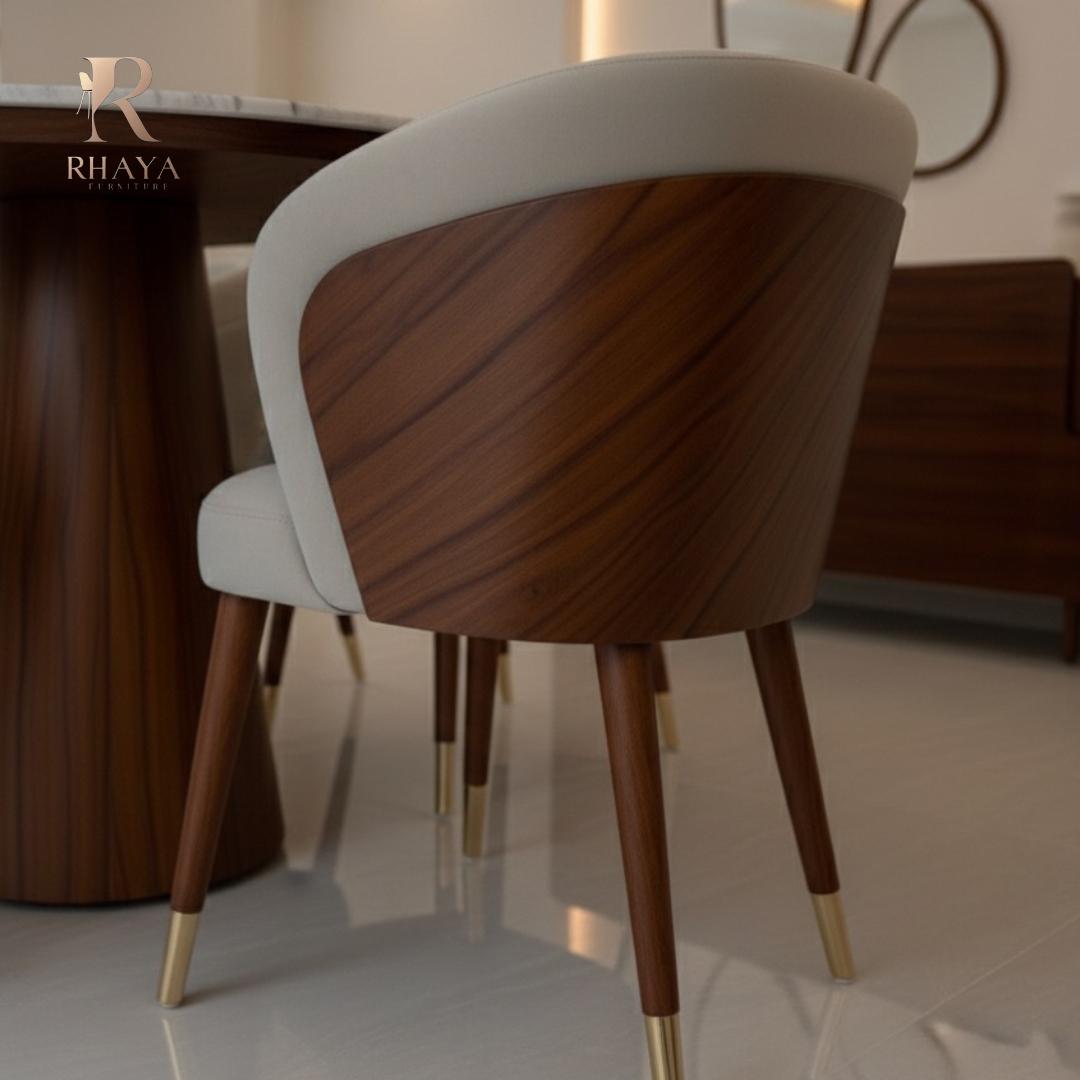 غرفة سفرة فاليتا - رخام طبيعي وخشب داكن بتصميم منحني فاخر