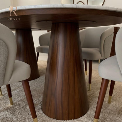 غرفة سفرة فاليتا - رخام طبيعي وخشب داكن بتصميم منحني فاخر