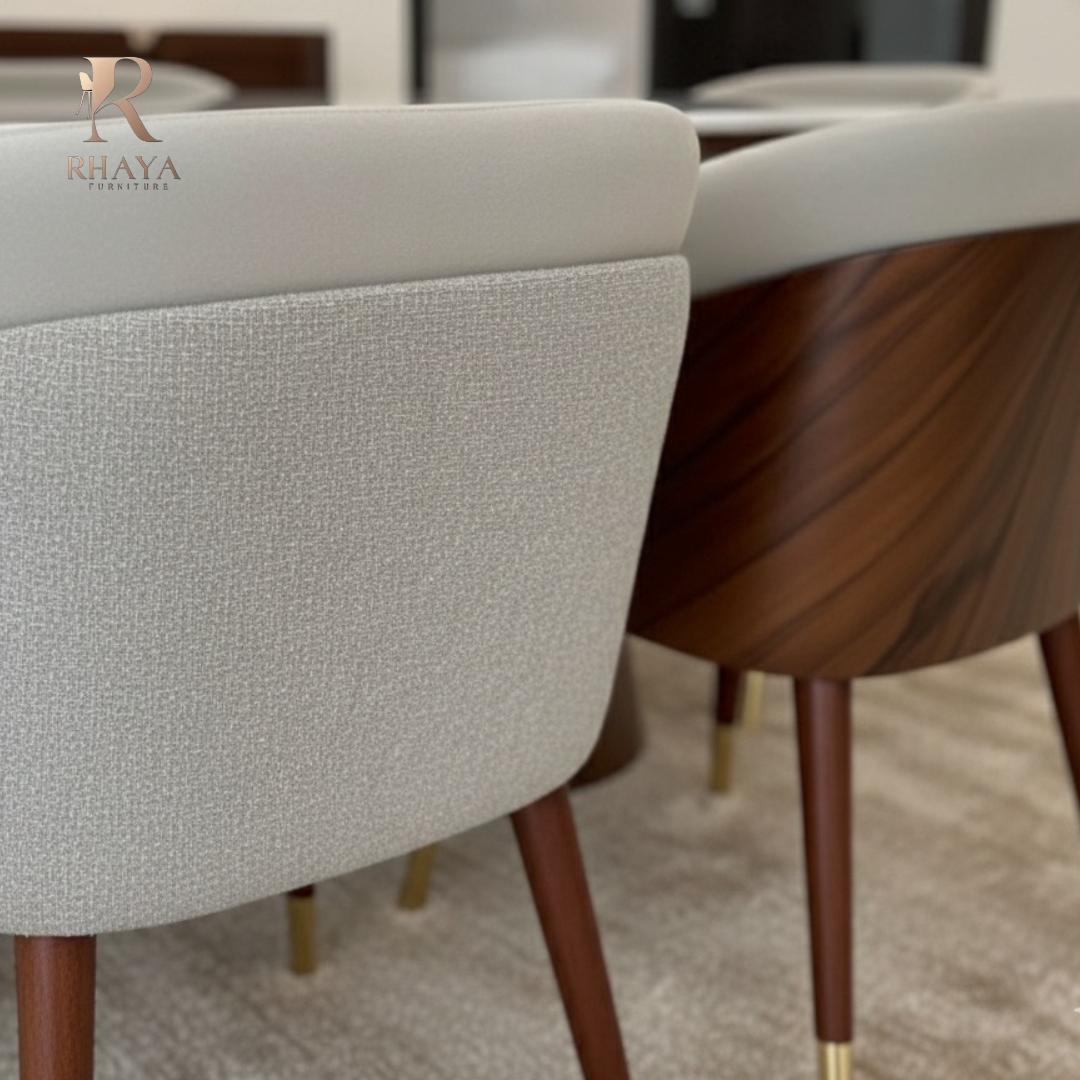 غرفة سفرة فاليتا - رخام طبيعي وخشب داكن بتصميم منحني فاخر