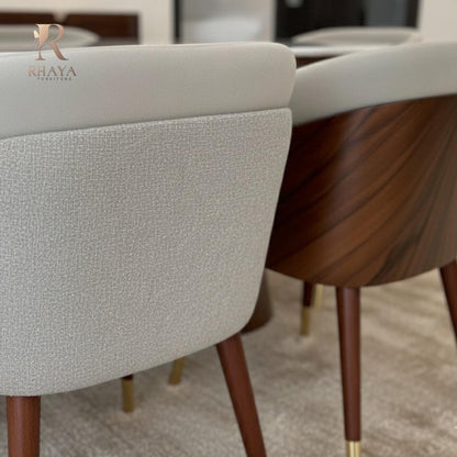 غرفة سفرة فاليتا - رخام طبيعي وخشب داكن بتصميم منحني فاخر