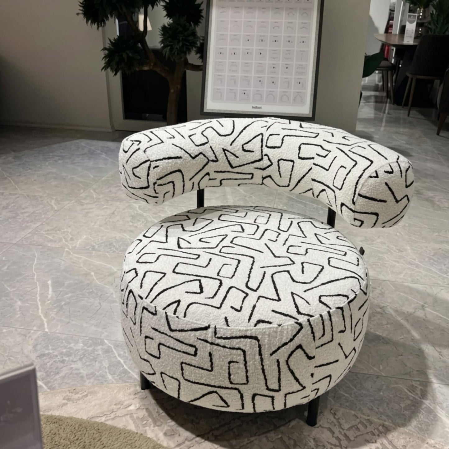 Serenity Integrated Living Set | Curved Bouclé Sectional & "Grafika" Accent Chairs | Rhaya Furniture