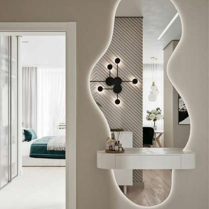 كونسول معلق مودرن مع مرآة عضوية مضيئة (Organic Mirror) - تصميم جداري فريد