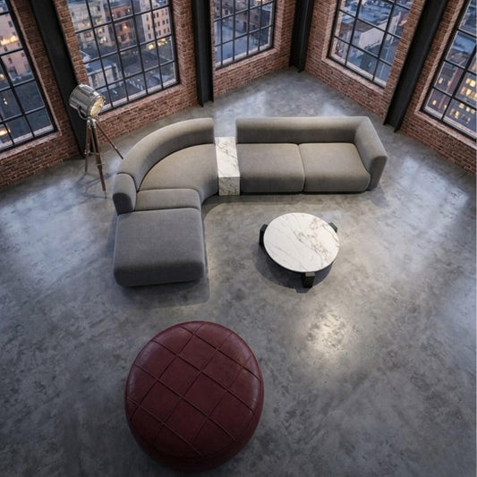 طقم كنب "لوفت" موديولار ، طاولة ، بف - Luxury Modular Sofa Set with Marble Table & Pouf