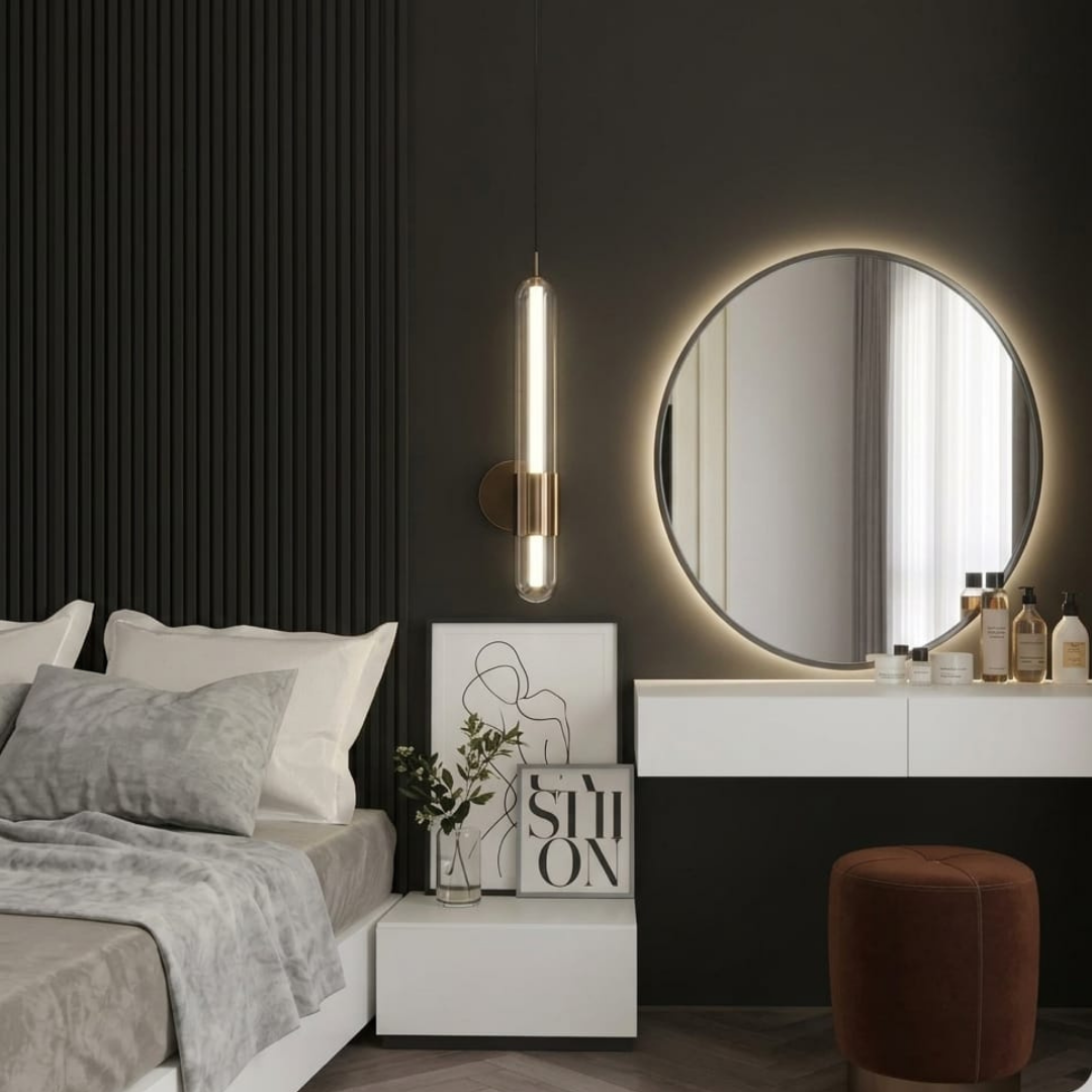 Elite Black & White Integrated Suite | Custom Wall Wardrobe & Hotel Luxury | Rhaya Furniture