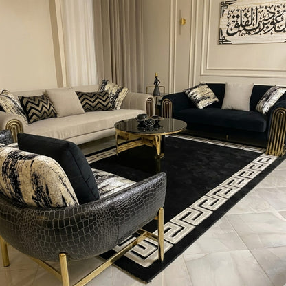 Iconic Luxury Living Room Set | Embossed Leather & Gold Metallic Accents | Rhaya Furniture