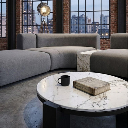 طقم كنب "لوفت" موديولار ، طاولة ، بف - Luxury Modular Sofa Set with Marble Table & Pouf