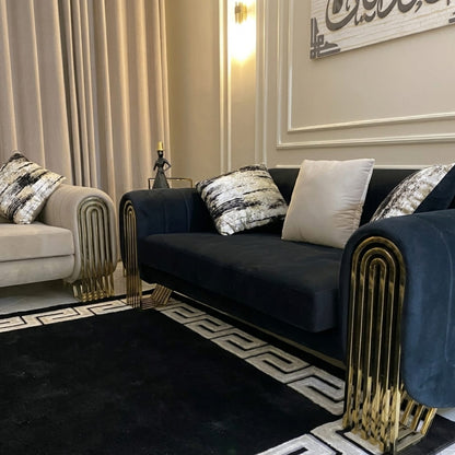 Iconic Luxury Living Room Set | Embossed Leather & Gold Metallic Accents | Rhaya Furniture