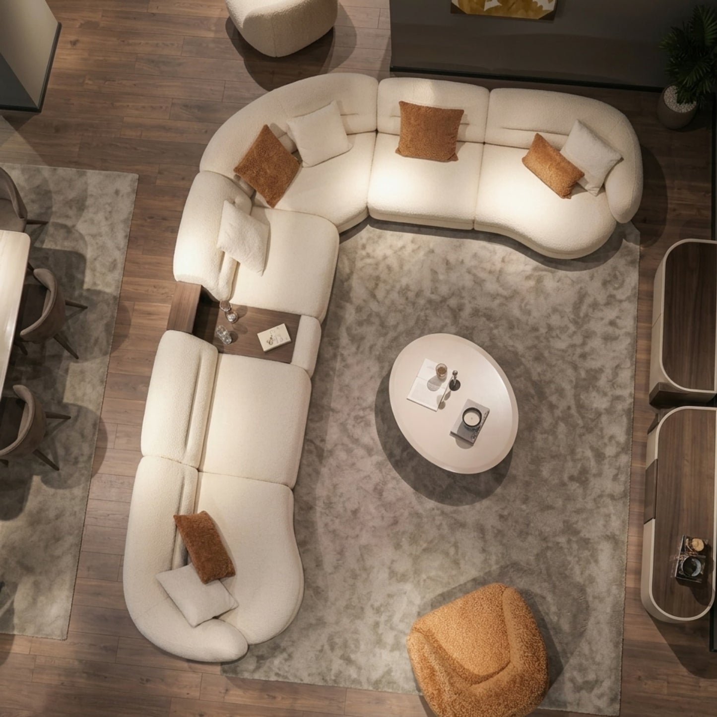 ركنة أمواج - ركنة مودرن وحدات (Modular) | تصميم منحني وقماش بوكليه فاخر.